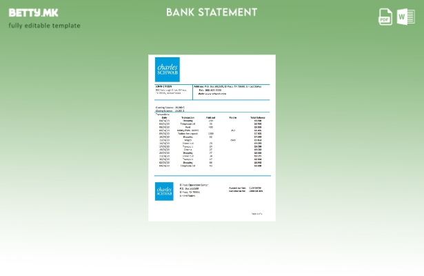 Модерен стил САД Чарлс Шваб и Ко шаблон збор за изјава за доказ за адреса на бан
